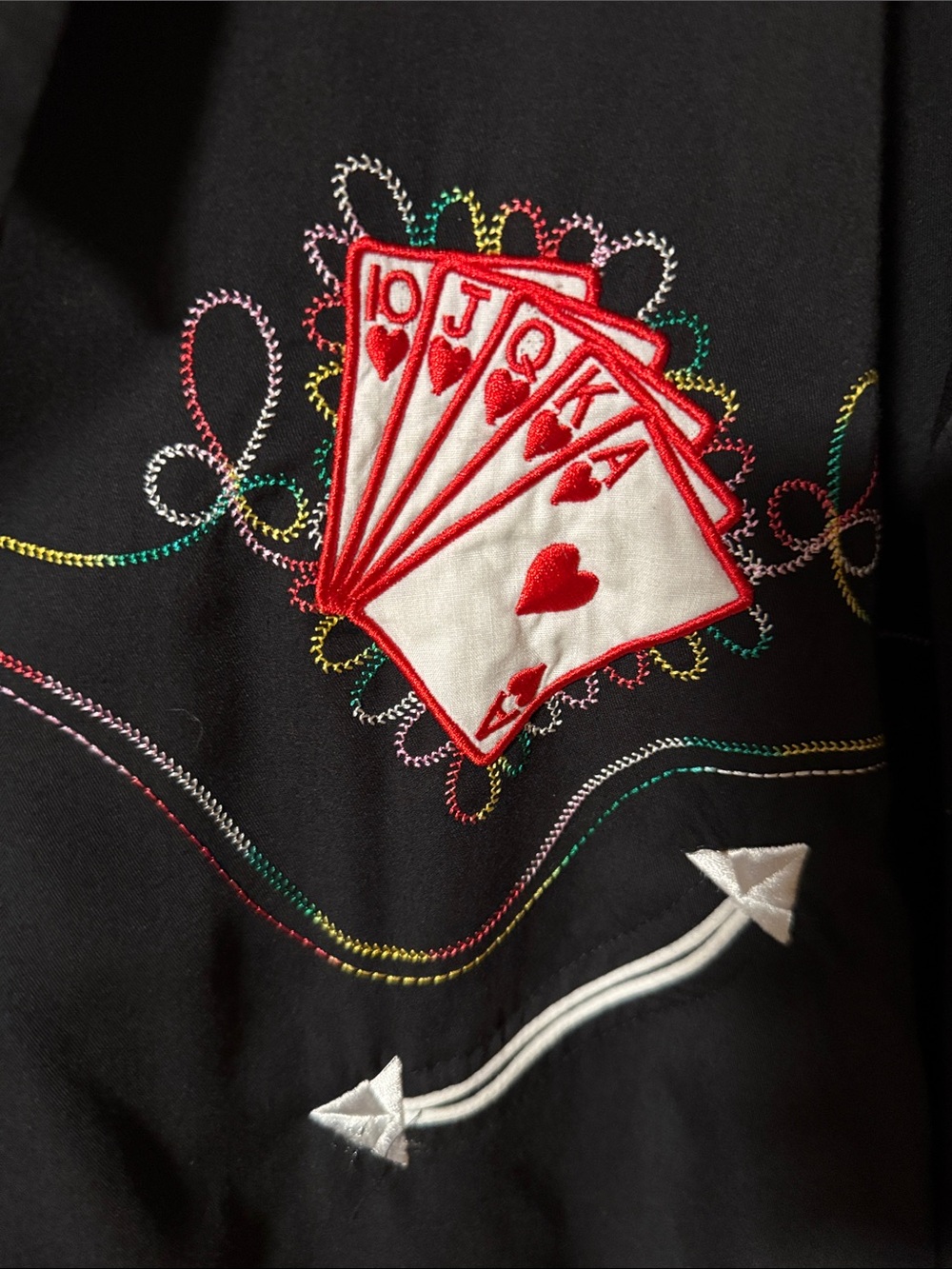 Black Western-Style Button-Down Shirt with Red Card Embroidery - Picture 2 of 4